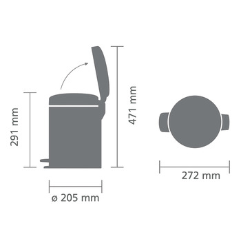 New Icon Free Standing Pedal Waste Bins, Dimensions (W x D x H) mm: Ø 205 x 272 x 291, Capacity: 5 L