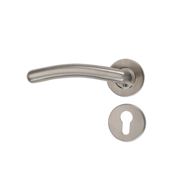 Lever handle, Hollow SS lever handle on rose and euro profile escutcheon SS matt