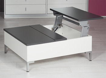 Swing-up table top fitting, Häfele Tavoflex, with integrated soft closing mechanism