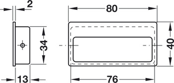 Inset handle, Plastic, rectangular