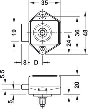 Deadbolt rim lock, Häfele Push-Lock Mini, backset 15 mm