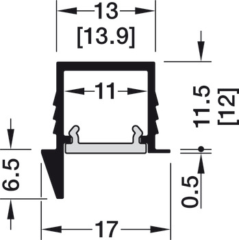 Profile for recess mounting, Häfele Loox5, Profil 1105, für LED-Bänder, Polycarbonat