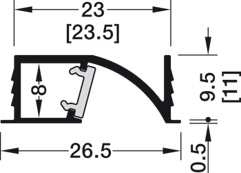 Profile for recess mounting, Häfele Loox5 profile 1107, for LED strip lights, aluminium