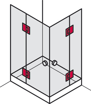 shower door hinge, for glass-glass connections, 180° glass front