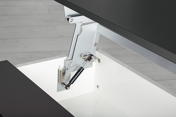 Swing-up table top fitting, Häfele Tavoflex, with integrated soft closing mechanism