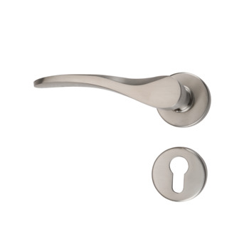 Lever handle, SS 304, on rose and euro profile escutcheon