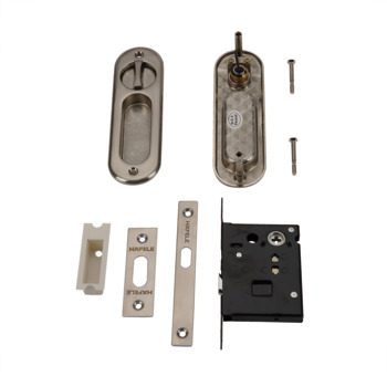 Mortise sliding lockcase, Backset 45 mm, with oval flush handle for wc function